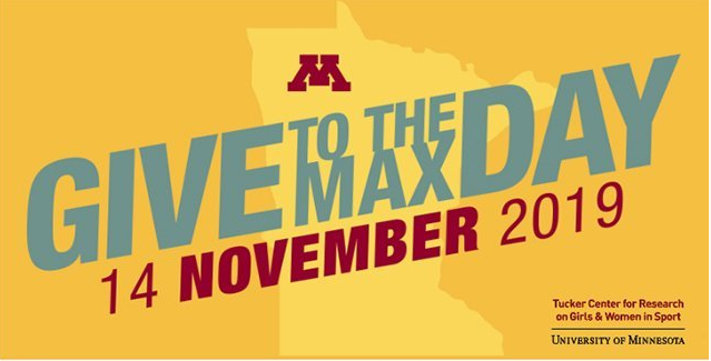 Give to the Max Day Logo, grey and maroon text on yellow background with the state of Minnesota in the background